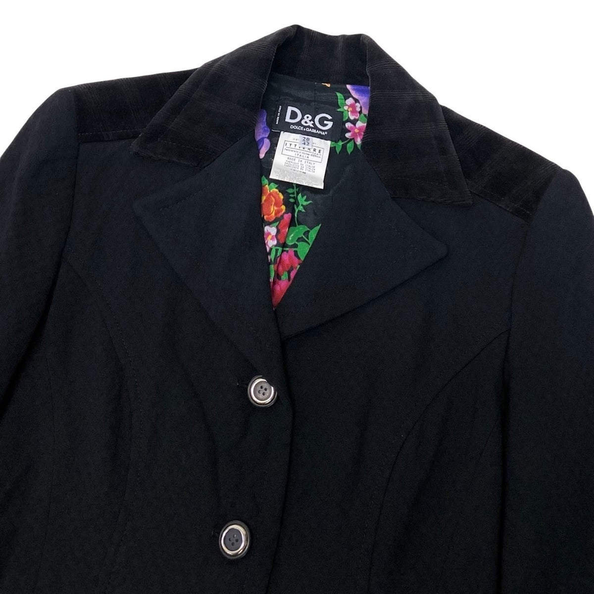 11i28 D&G DOLCE&GABBANA ドルチェアンドガッパーナ 00’s テーラードジャケット 異素材切替 花柄裏地 イタリア製 42サイズ ブラック レディース 女性用u02t