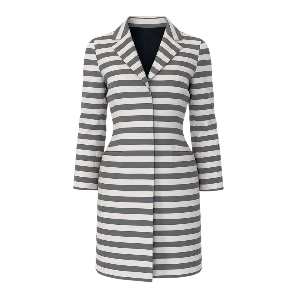 89g24 【美品】 WEEKEND MaxMara ウィークエンド マックスマーラ チェスターコート ボーダー柄 サイズ38 グレー  レディース 女性用u02t