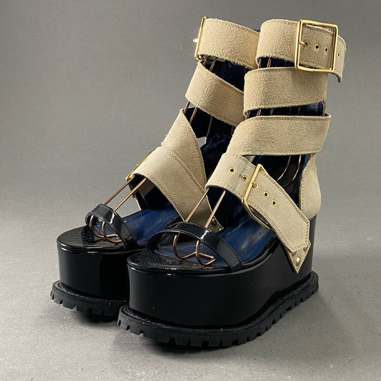 4f20 sacai サカイ ベルトブーツサンダル 35 ベージュ ブラック レザー 厚底 vibram 日本製 シューズ