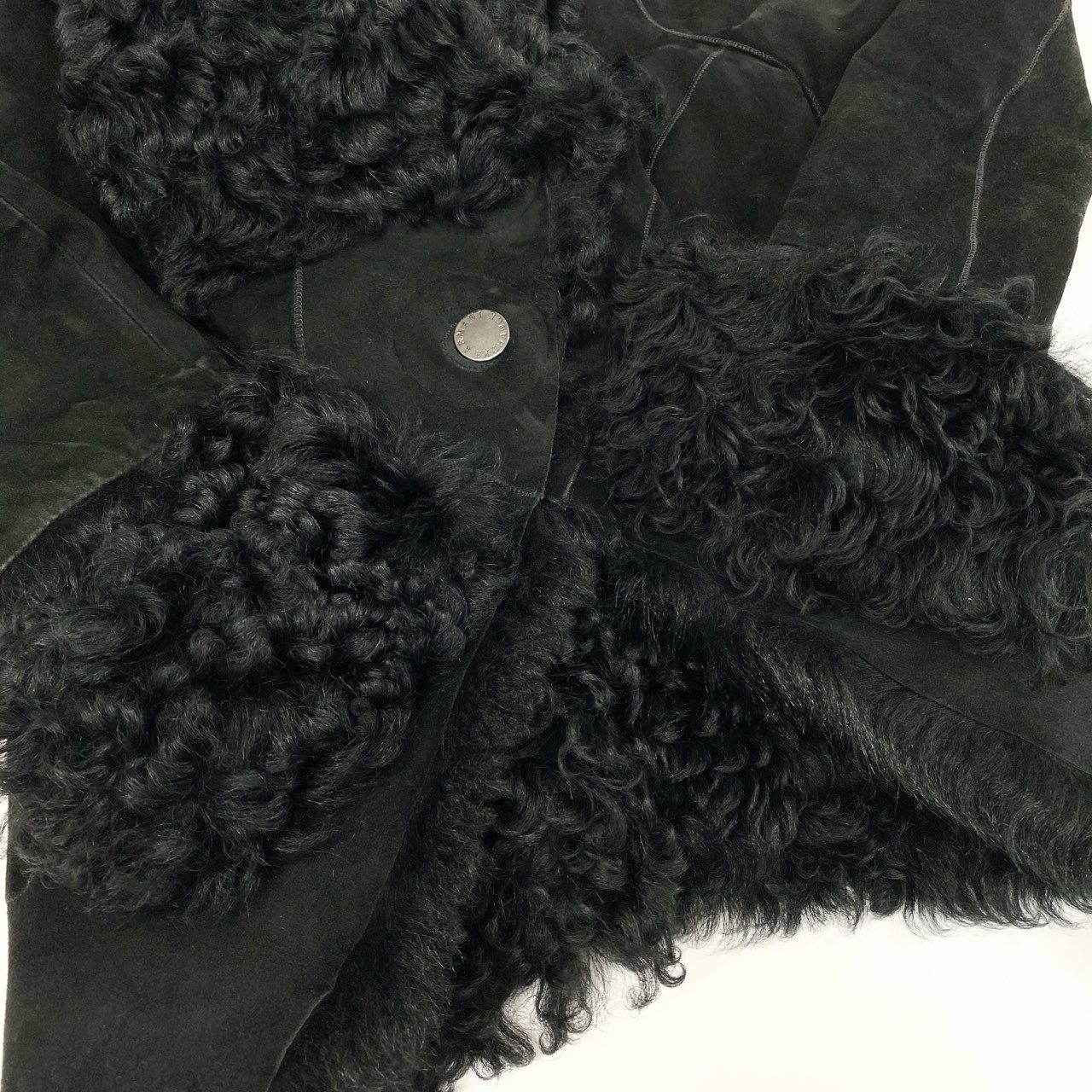 37a19 【ヴィンテージ】ARMANI EXCHANGE アルマーニエクスチェンジ ラムファー ショートレザージャケット サイズXS ブラック レザー レディース アウター ファージャケットk02i