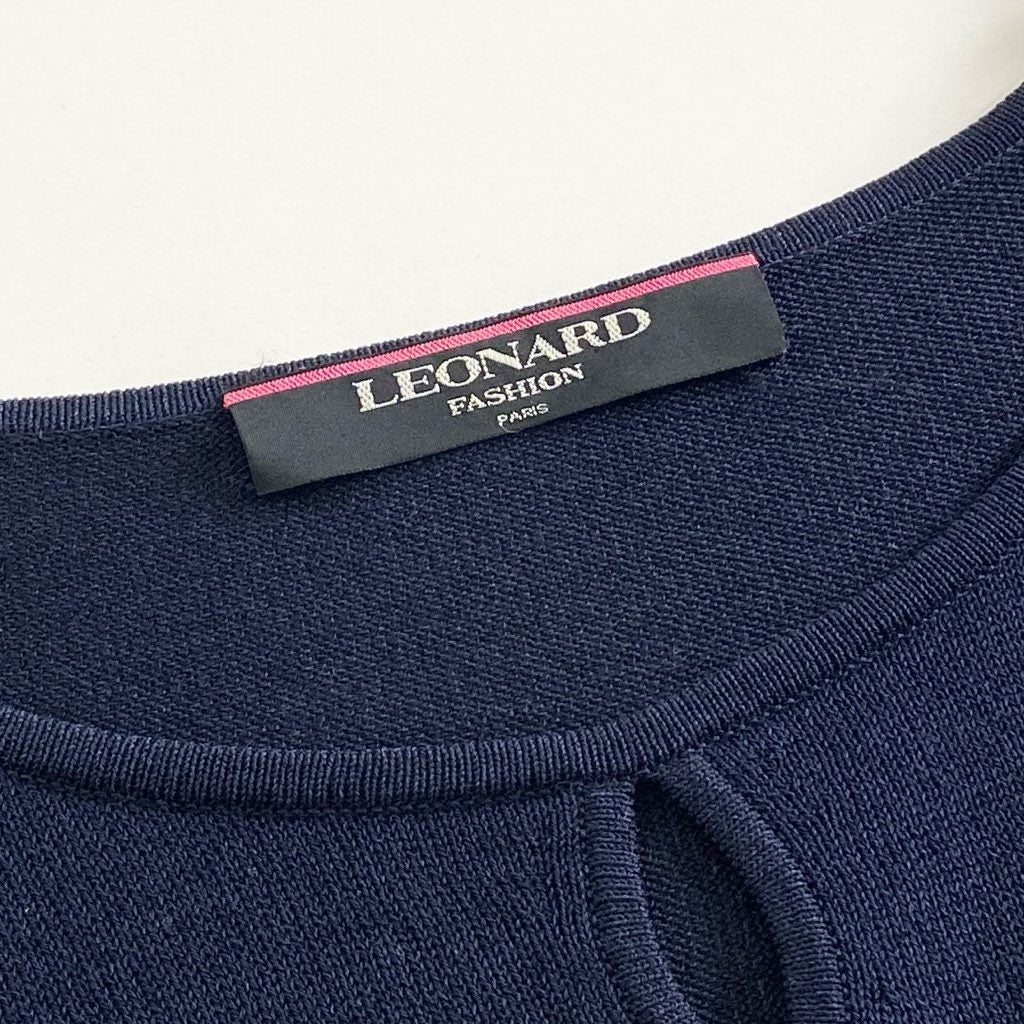 5f20-1 大きいサイズ LEONARD レオナール サマーニット 半袖ニット 花柄刺繍 0377451 サイズLL ネイビー レディース 日本製