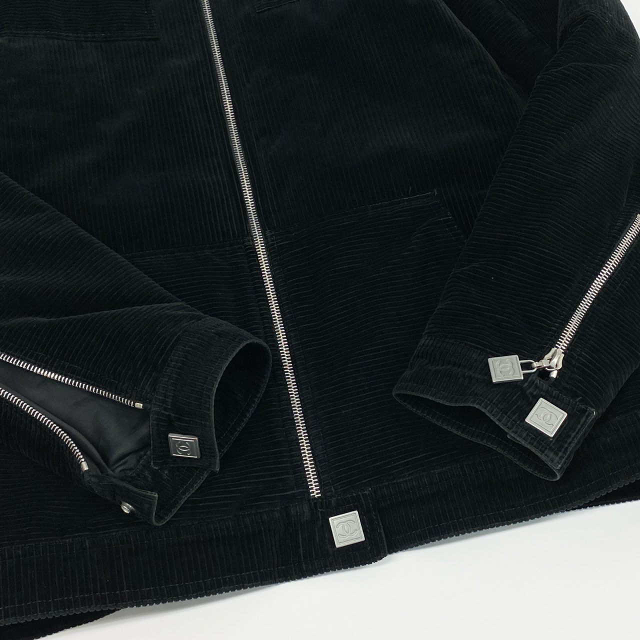 24L22 CHANEL シャネル コーデュロイブルゾン  スポーツライン 03A ココマーク ジャケット アウター P21678W03188 38サイズ ブラック コットン100％ レディースo07t