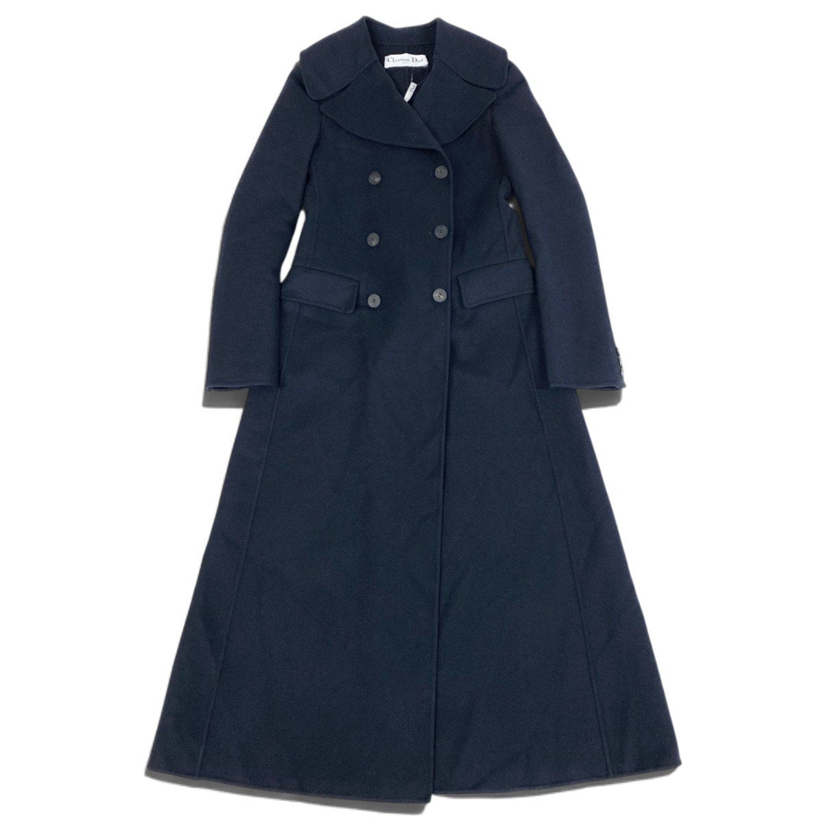 Ej21 【未使用タグ付】 Christian Dior クリスチャンディオール 2019aw ダブルブレスト ロングコート 940M25A0005 サイズ36 ネイビー カシミヤ100％ レディースu02t