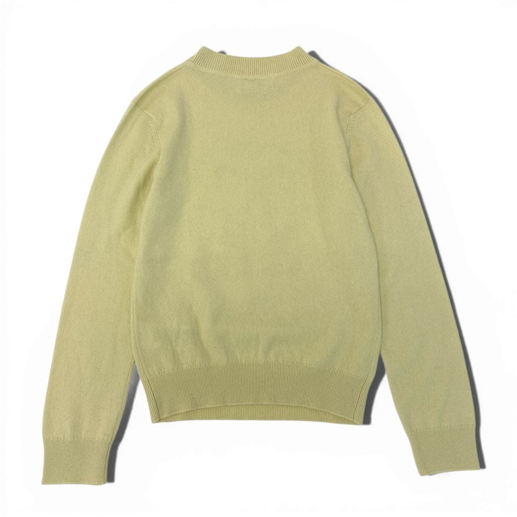 29a9 HERMES エルメス Hリフト クルーネック ニットセーター カシミヤニット フロントロゴ  レディース 女性用 2H2631D1 36 イエロー系 カシミア100％o07t