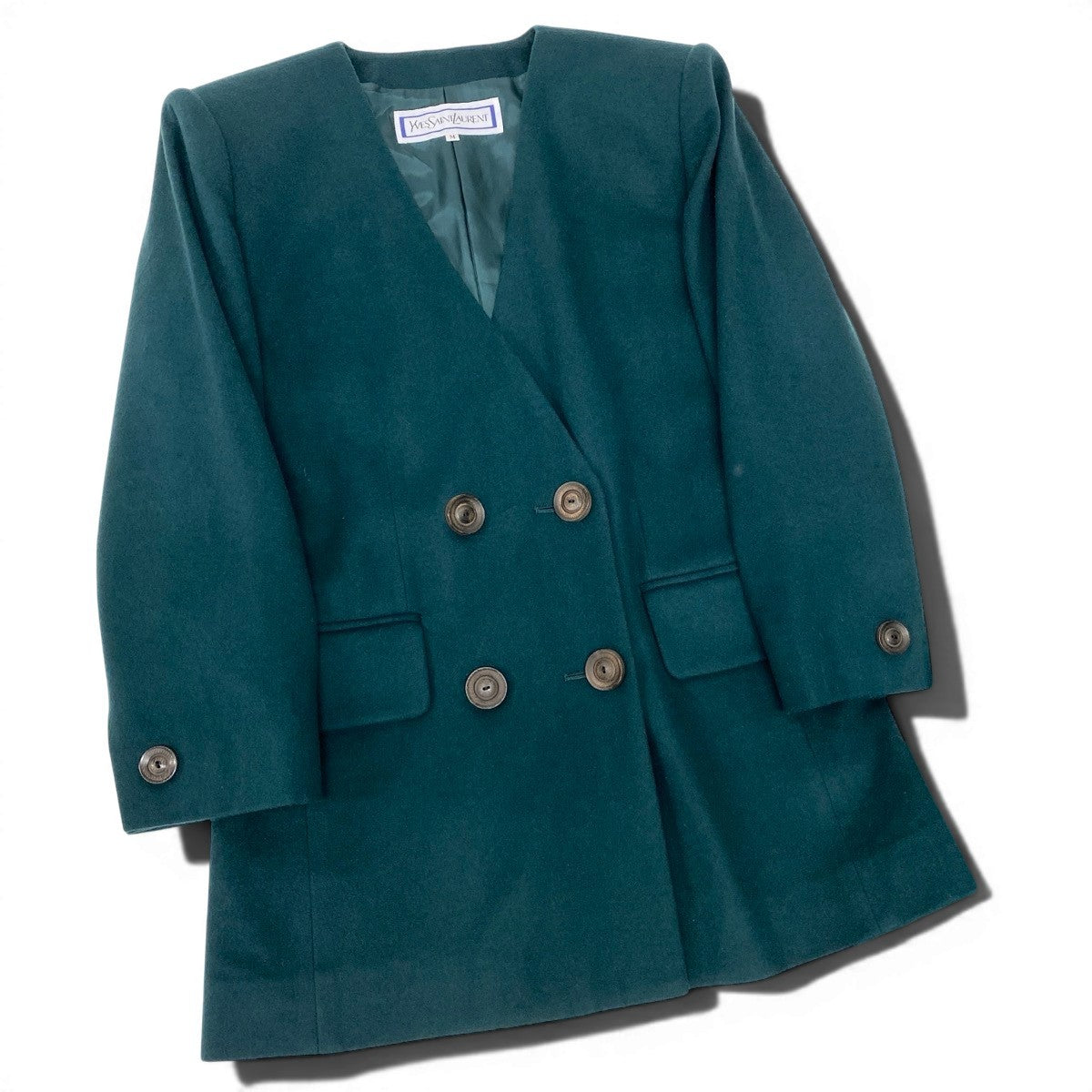 Ee25 YVES SAINT LAURENT イヴサンローラン セットアップ スカートスーツ ダブルブレスト ウール サイズM グリーン レディース 女性用u02t