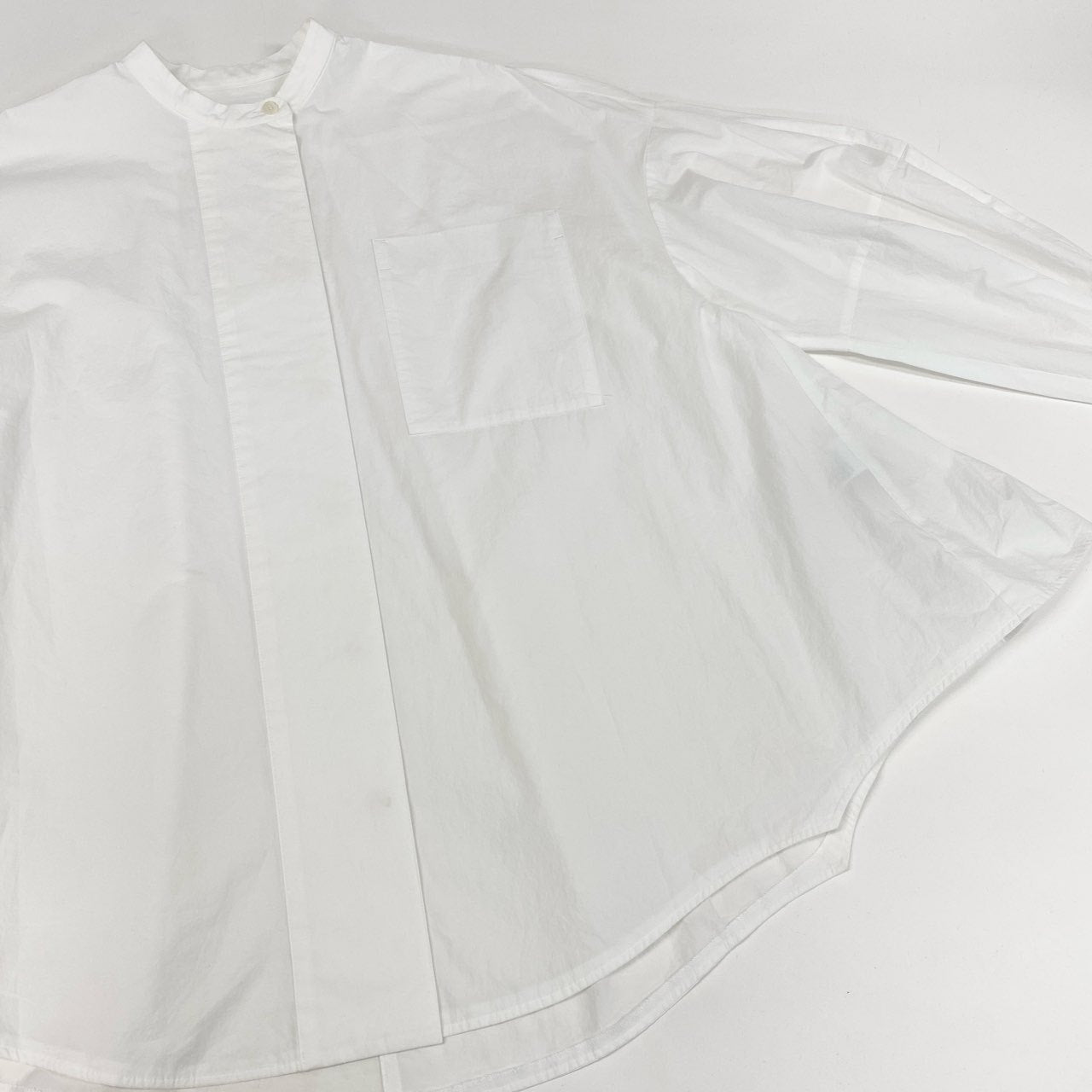 63i12 《美品》 ENFOLD エンフォルド ヘキサゴンシャツ 長袖シャツ ブラウス ノーカラー 300FA230-1850 サイズ38 ホワイト コットン タイプライター レディースu02t