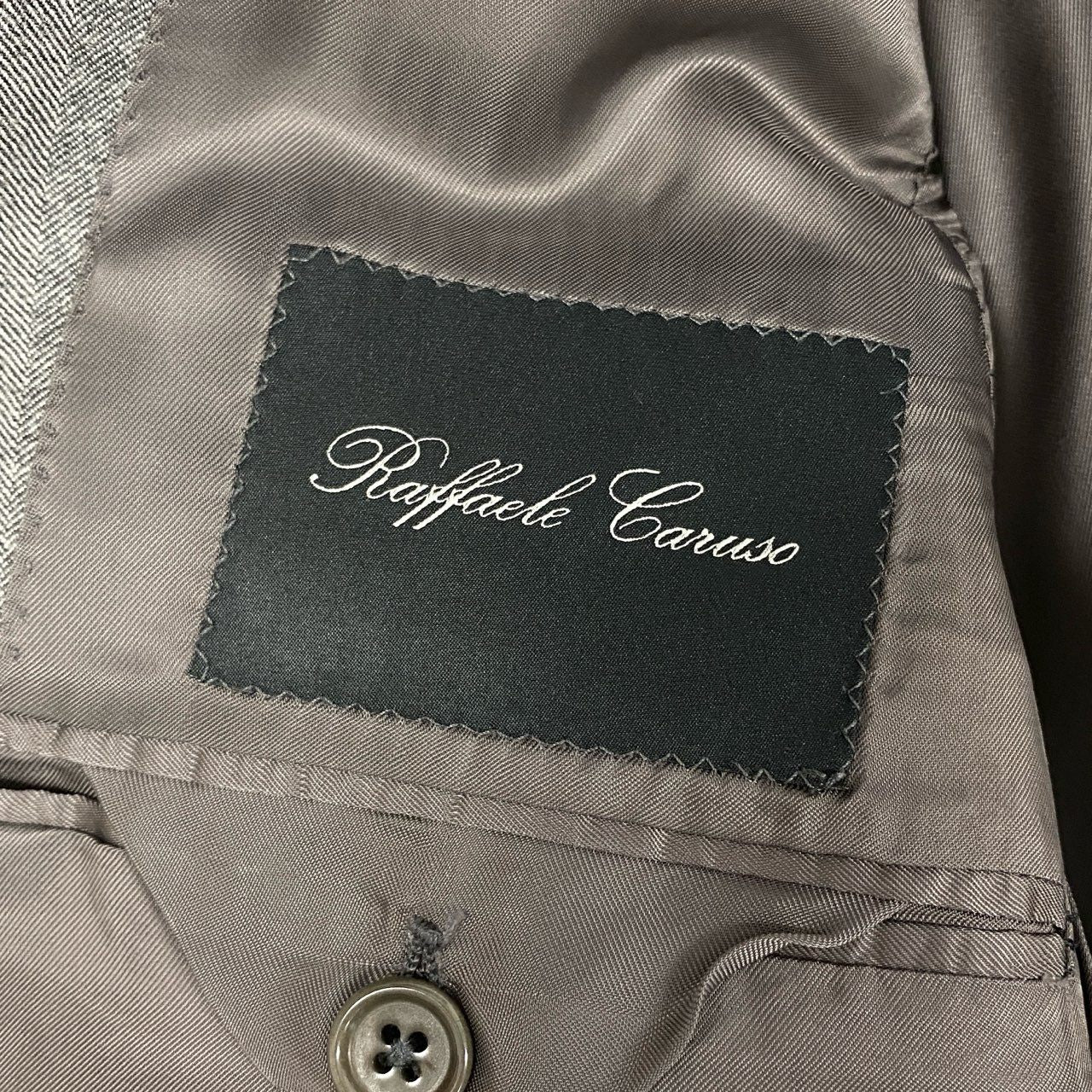 22a23 Raffaele Caruso ラファエルカルーゾ シングルスーツ セットアップ ビジネス 46 7R グレー ヘリンボーン ウールカシミヤ メンズu02t