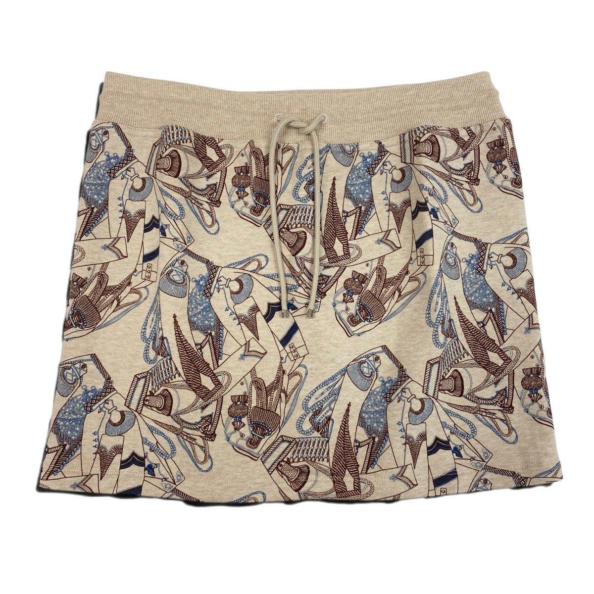 Eh11 【極美品】HERMES Zouares et Dragons ミニスカート 総柄 38サイズ ベージュ レディース 女性用k02i