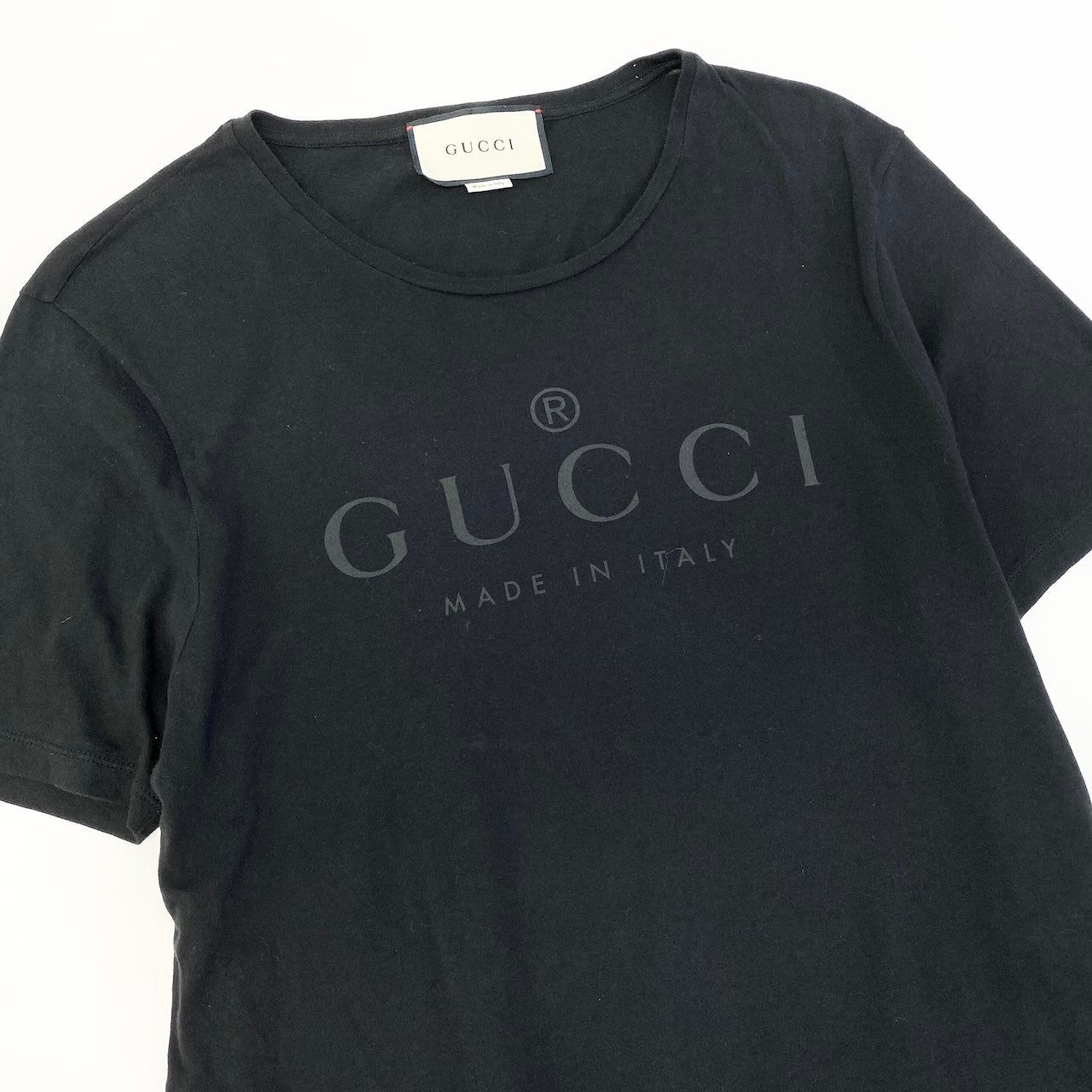 12d27 GUCCI グッチ ブランドロゴプリント カットソー 半袖Tシャツ トップス  サイズL ブラック コットン100％ メンズ 紳士服u02t