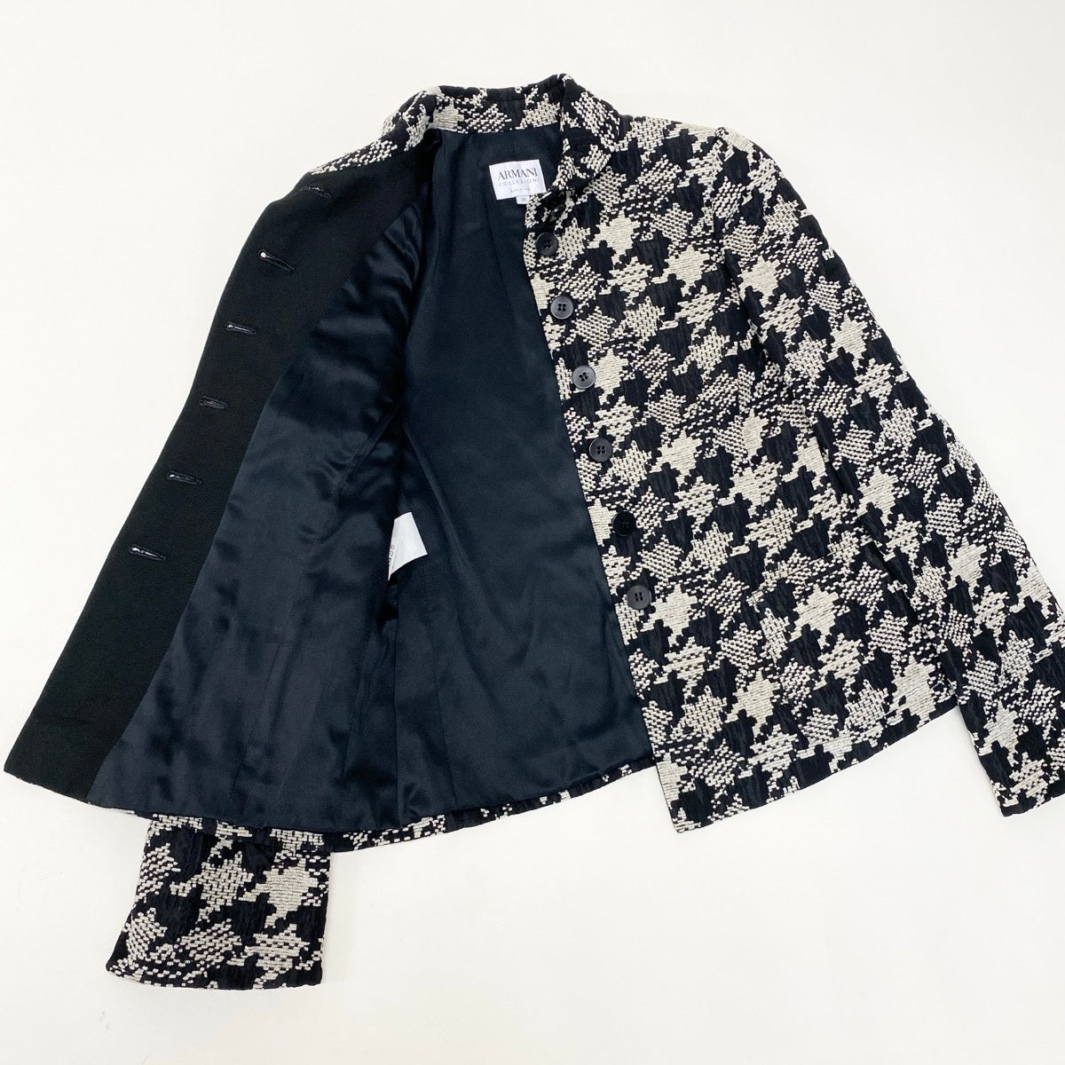 Ef25 ARMANI COLEZIONI ツイードジャケット 千鳥格子柄 アウター 38サイズ ベージュ ブラック レディース 女性用u02t