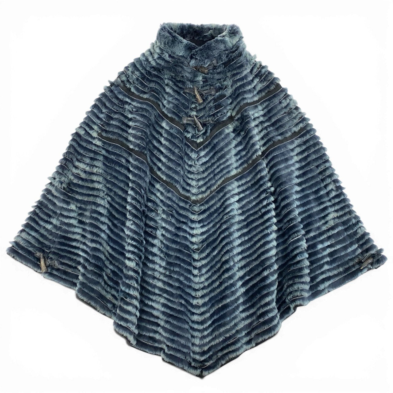 10a13 ポンチョ ヴィーゼル 本毛皮 トグルボタン レディース 女性用 Free ブルーグリーン系u02t