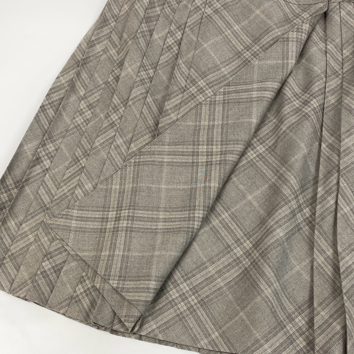 Ee25 【タグ付き】 BURBERRY  LONDON バーバリーロンドン チェック プリーツスカート ラップスカート レザーベルト サイズ46 グレージュ系 ウール100％ レディース女性服o07t