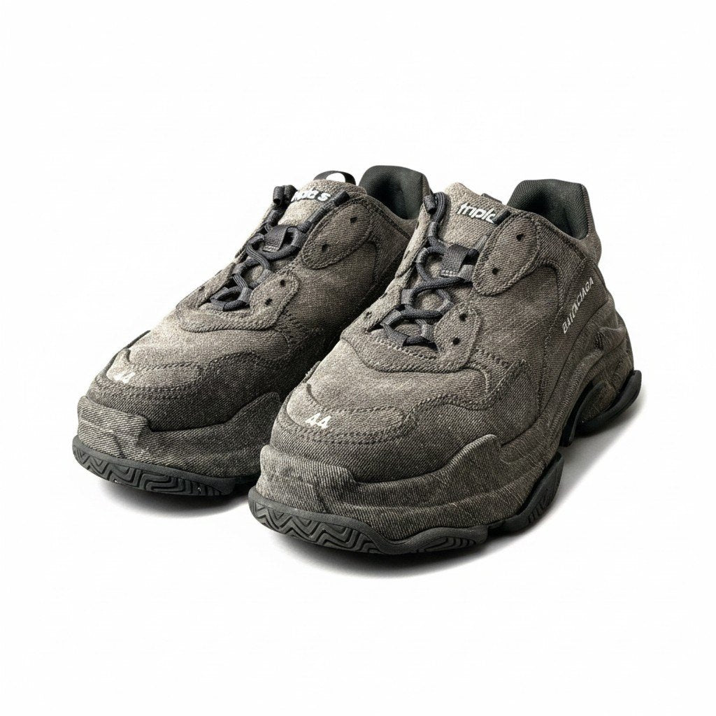 f18 《美品》 BALENCIAGA バレンシアガ トリプルエス デニム スニーカー TRIPLE S DENIM SNEAKERS 44 グレー シューズt18r