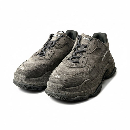 f18 《美品》 BALENCIAGA バレンシアガ トリプルエス デニム スニーカー TRIPLE S DENIM SNEAKERS 44 グレー シューズt18r