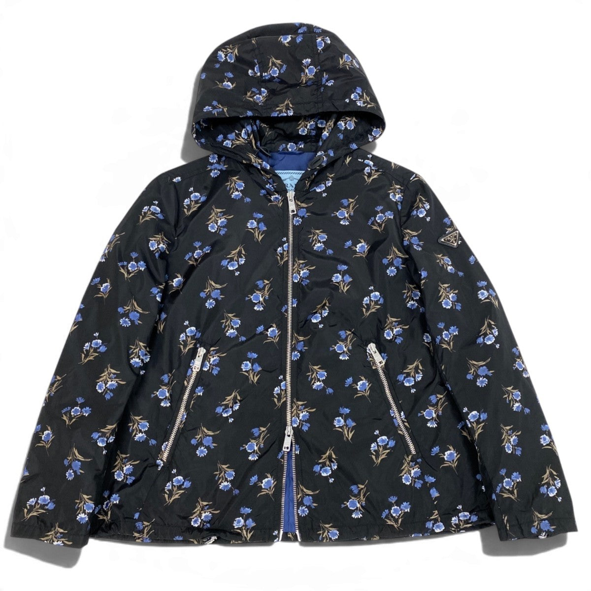 Ej15 【美品】 PRADA プラダ 三角ロゴ 花柄 ナイロンジャケット パーカー 29Z597 サイズ36 ブラック ナイロン100％ レディースo07t