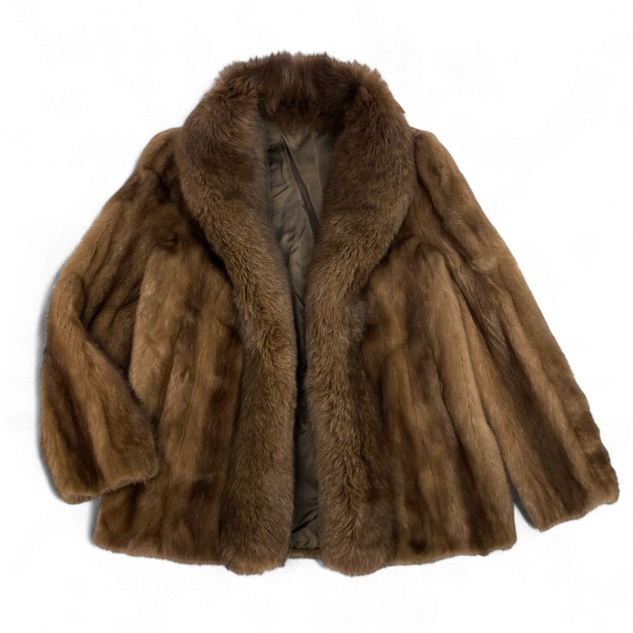44k14 GROSVENOR グロブナー 毛皮コート ファーコート ミンクファー ファージャケット デミバフミンク 襟フォックスファー MINK FUR/FOX FUR ブラウンu02t