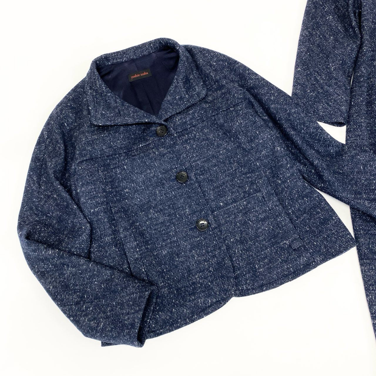 40k18【美品】yoshie inaba ヨシエイナバ アンサンブル セットアップ ジャケット ワンピース B0354JJJ312 1サイズ ネイビー レディースu02t
