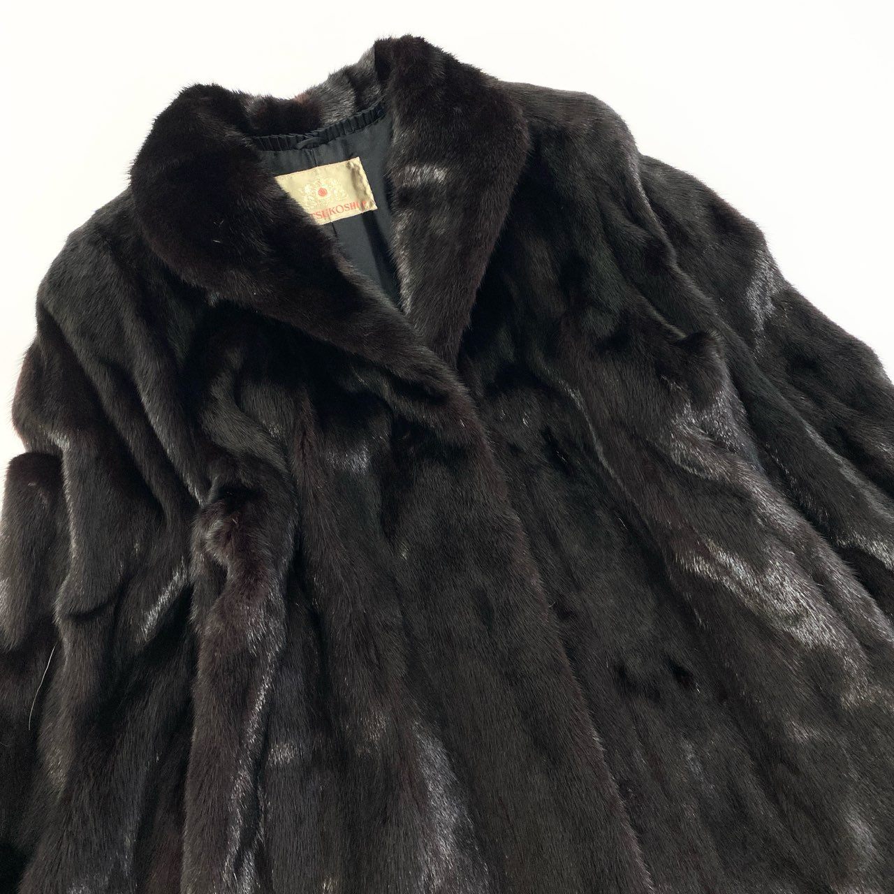 23a14 DONALD BROOKS MITSUKOSHI ダークミンク ロングコート サイズF ブラック 最高級本毛皮 Mink Fur Coatt18r