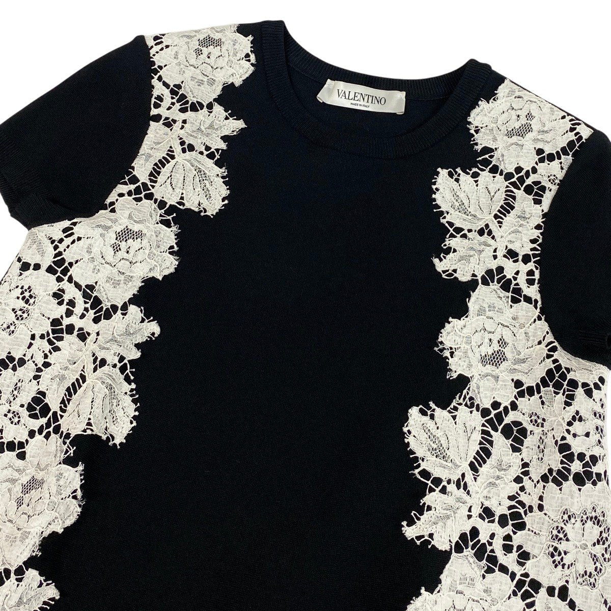 Eg13 【美品】VALENTINO ニットドレス レースデザイン イタリア製 XSサイズ ブラック ホワイト レディース 女性用k02i