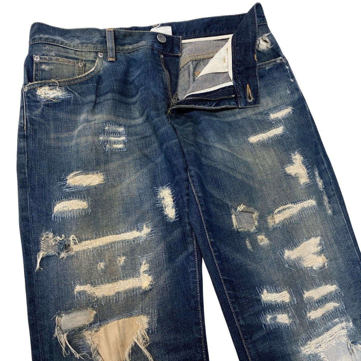31h18 DOLCE＆GABBAN ドルチェアンドガッバーナ  デニムパンツ 14stretch ジーンズ イタリア製 ダメージ加工 ロゴプレート 48 インディゴブルー コットン100％ メンズ 男性用o07t