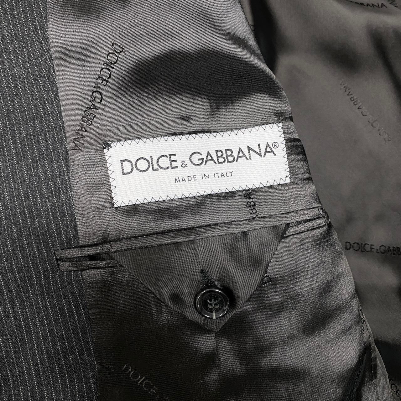 77h20【新品未使用】DOLCE&GABBANA ドルチェアンドガッパーナ スーツセットアップ テーラードジャケット スラックス ストライプ イタリア製 52サイズ グレー ウール100％ メンズ 男性用k02i