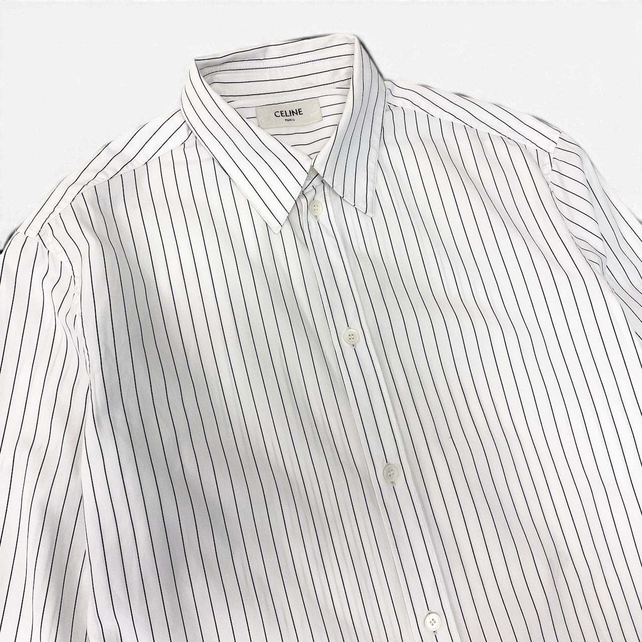 37e28 CELINE セリーヌ Classic Shirt ストライプ コットンポプリン 長袖シャツ 2CO28023F ホワイト コットン100％ メンズ 紳士服o07t