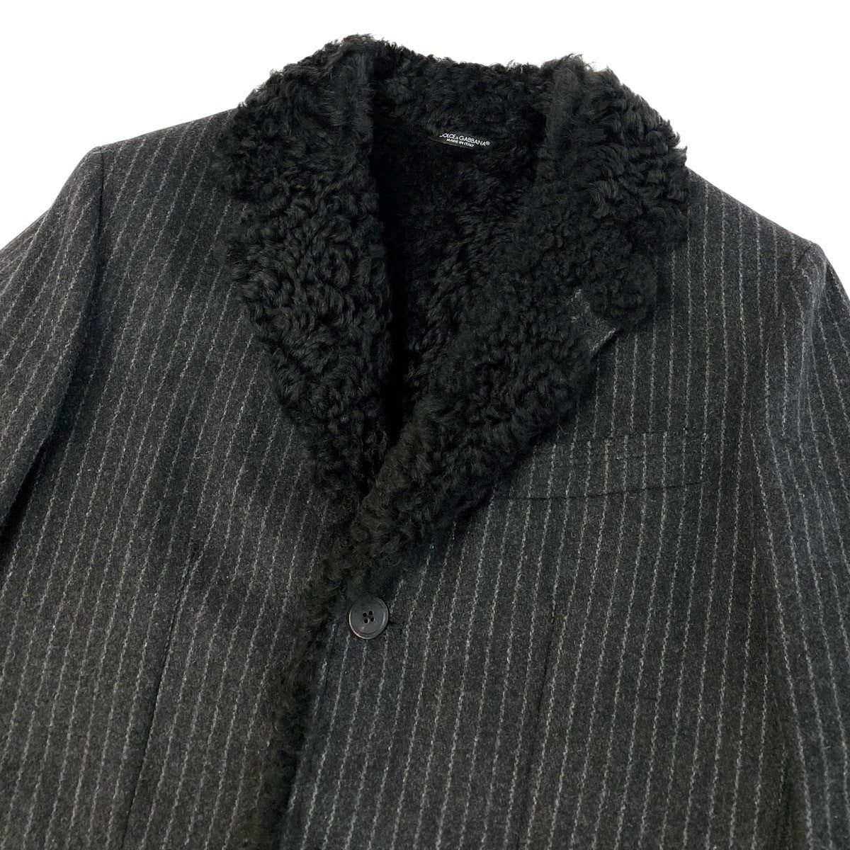 j26 【美品】DOLCE&GABBANA ムートンテーラードジャケット ラムファー ストライプ柄 44サイズ グレー メンズ 男性用k02i
