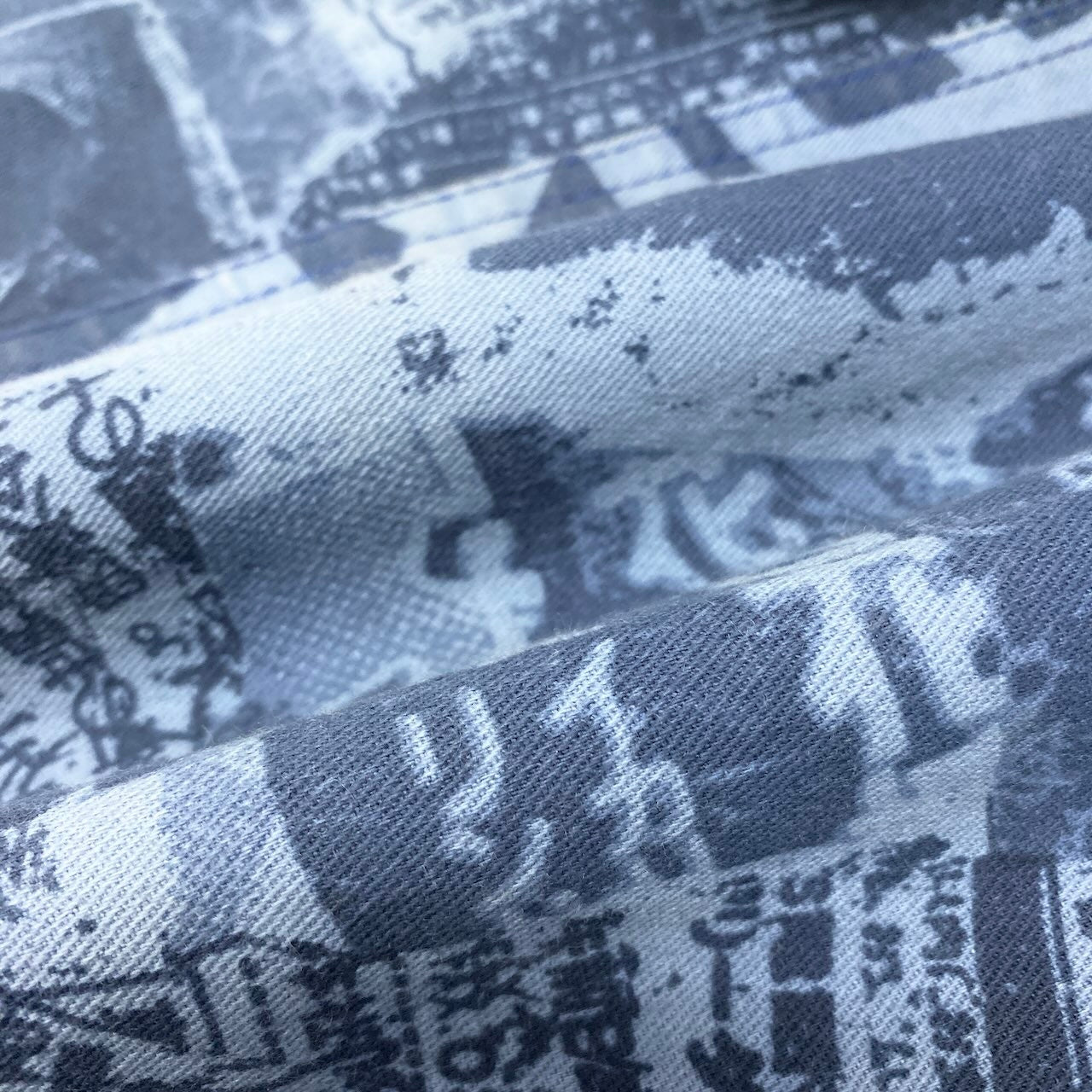 Ad15 LEONARD レオナール ニュースペーパープリント セットアップ Newspaper Print Setup サイズL インディゴ Vintaget18r