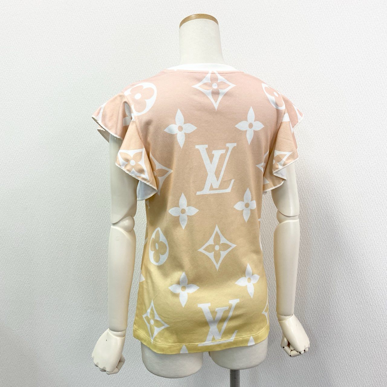 49k8 LOUIS VUITTON ルイヴィトン イタリア製 サンライズモノグラム グラデーションフラウンススリーブTシャツ RW212J DT1 FLTS01 M オレンジ コットン