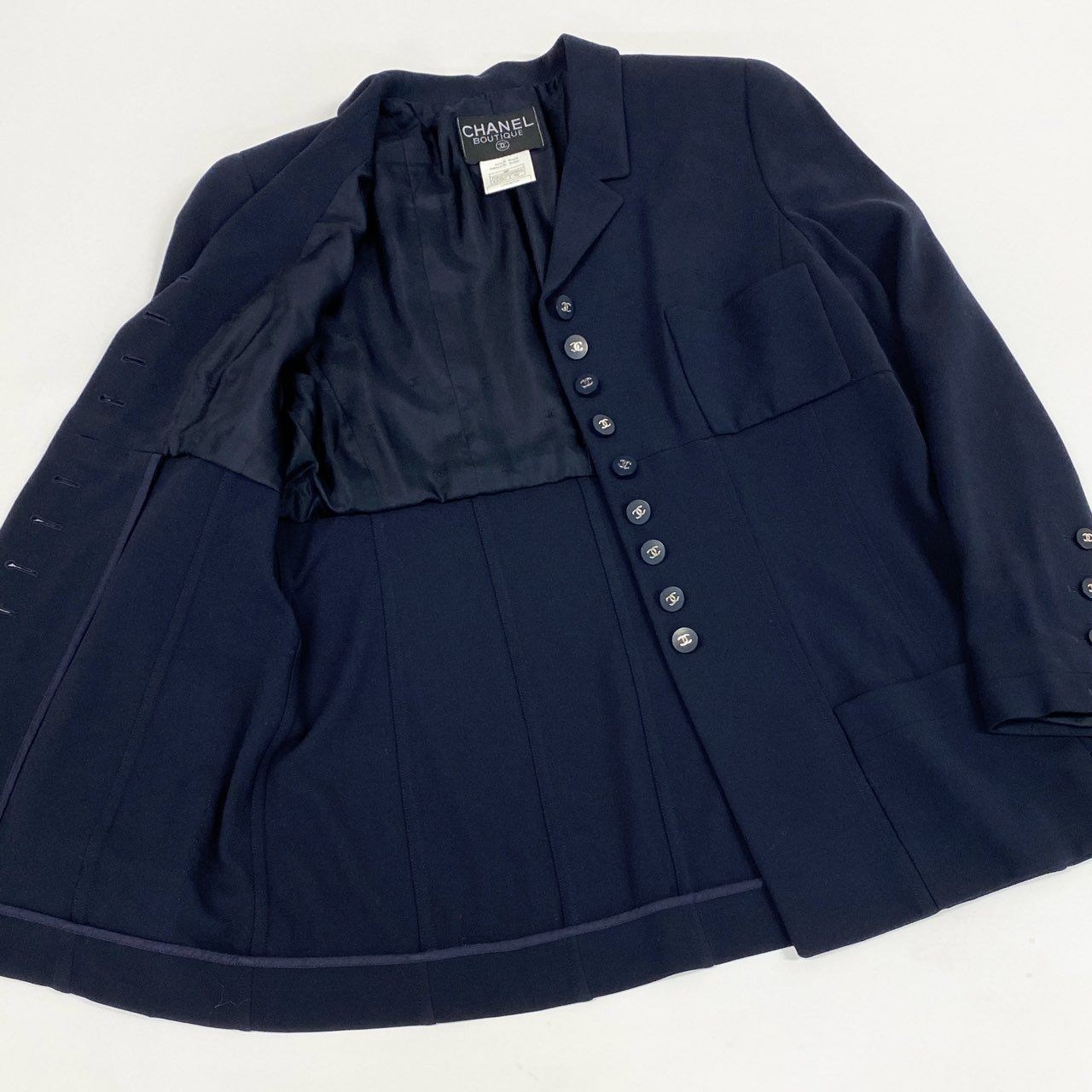 Cb16 Vintage CHANEL シャネル 1996 ロングジャケット テーラードジャケット ココマークボタン P06370 42 ダークネイビー ウール レディースu02t