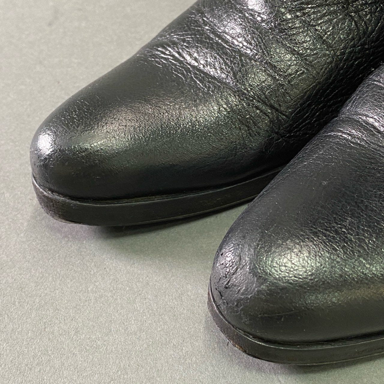 3f8 PRADA プラダ メタルロゴ サイドジップ ロングブーツ 38 1/2 ブラック レザー シューズ イタリア製 箱付き