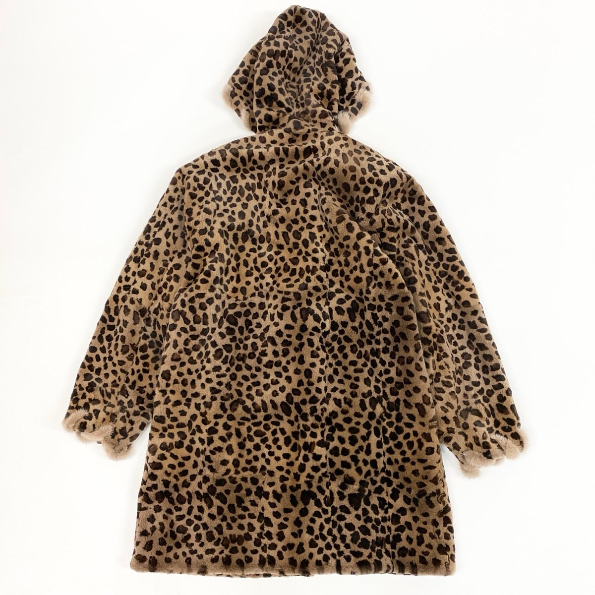 Eh10 染め レオパード柄 シェアードミンク ロングコート Sheared Mink Leopard Dyed Long Fur Coat サイズF 茶系 本毛皮t18r