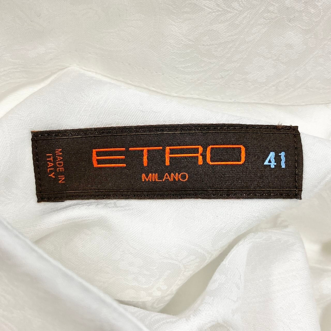83e15 ETRO エトロ ロングスリーブシャツ ペイズリー柄 総柄 イタリア製 41サイズ ホワイト コットン100％ メンズ 男性用u02t