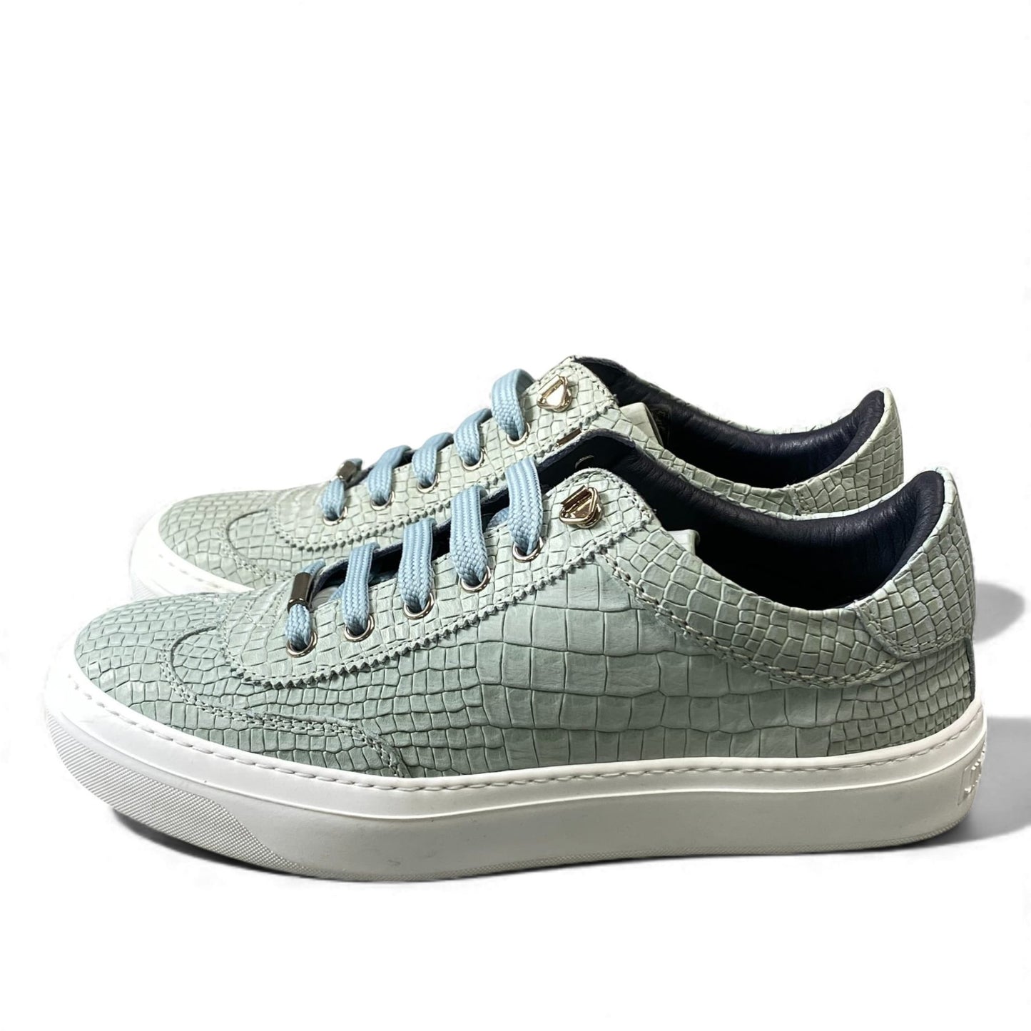 1L11【美品】JIMMY CHOO ジミーチュウ クロコ型押レザースニーカー ローカットスニーカー イタリア製 39サイズ ミントグリーン メンズu02t