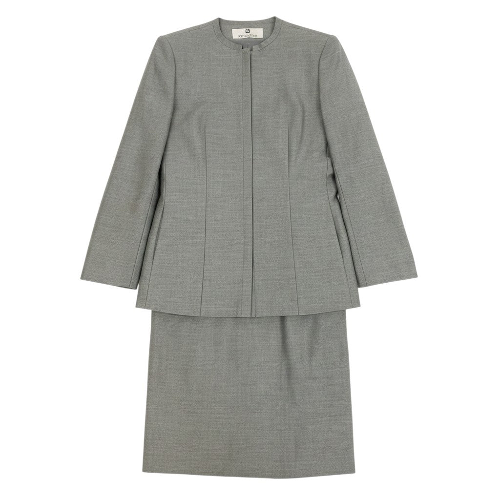 Eh6 GIVENCHY ジバンシー セットアップスカート スーツ ノーカラージャケット フォーマル ウール シルクブレンド 706-57020 40 グレー レディース 女性用o07t