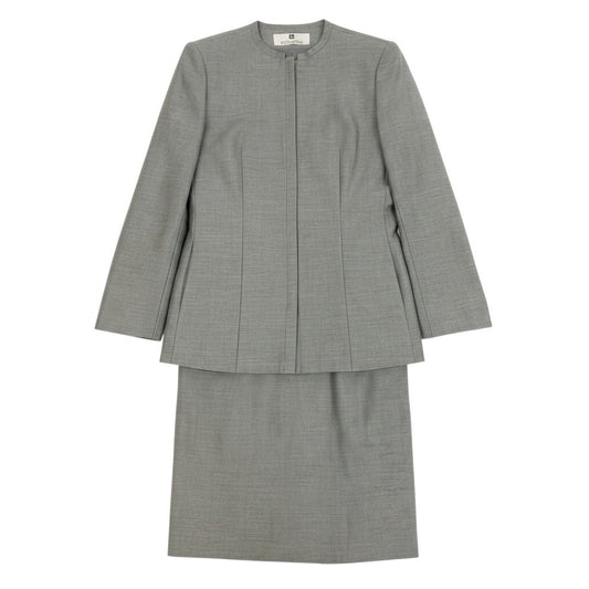 Eh6 GIVENCHY ジバンシー セットアップスカート スーツ ノーカラージャケット フォーマル ウール シルクブレンド 706-57020 40 グレー レディース 女性用o07t