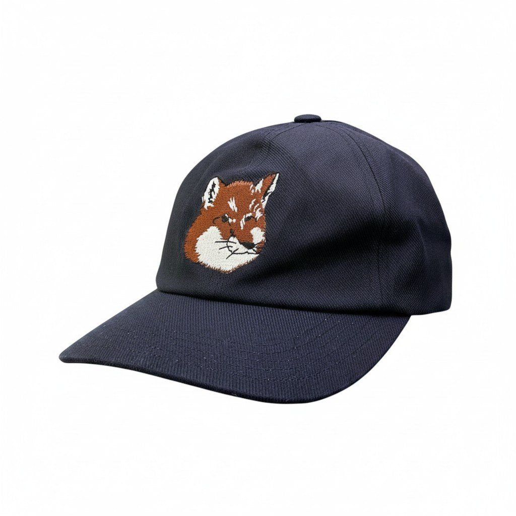 e16 【新品保管品】MAISON KITSUNE メゾンキツネ フォックスヘッドロゴ 6パネル キャップ 帽子 ネイビー レディース 女性用