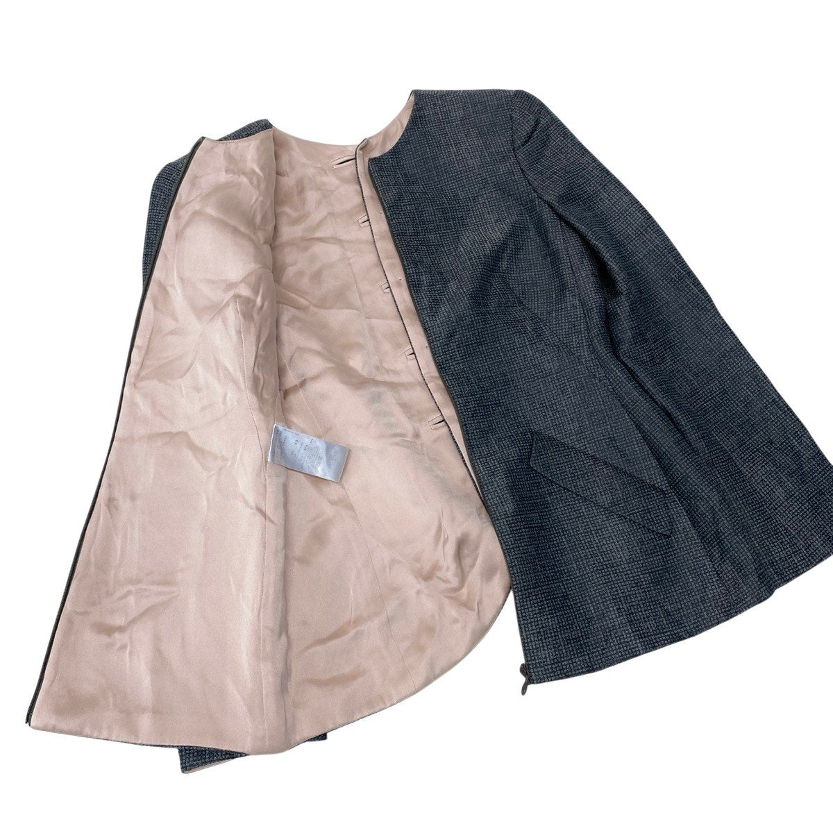 68h18 GIORGIO ARMANI ジョルジオアルマーニ フルジップ ノーカラージャケット ウールシルク混 サイズ40 グレー レディースu02t