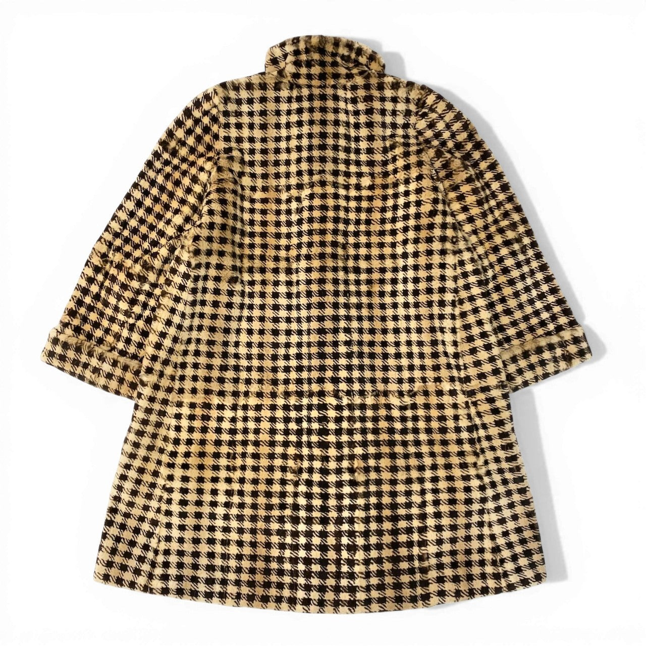 32d2 GRES グレ シェアードミンクコート 毛皮ロングコート 千鳥格子柄 アウター Fサイズ ベージュ ブラウン シェアード レディース 女性用k02i