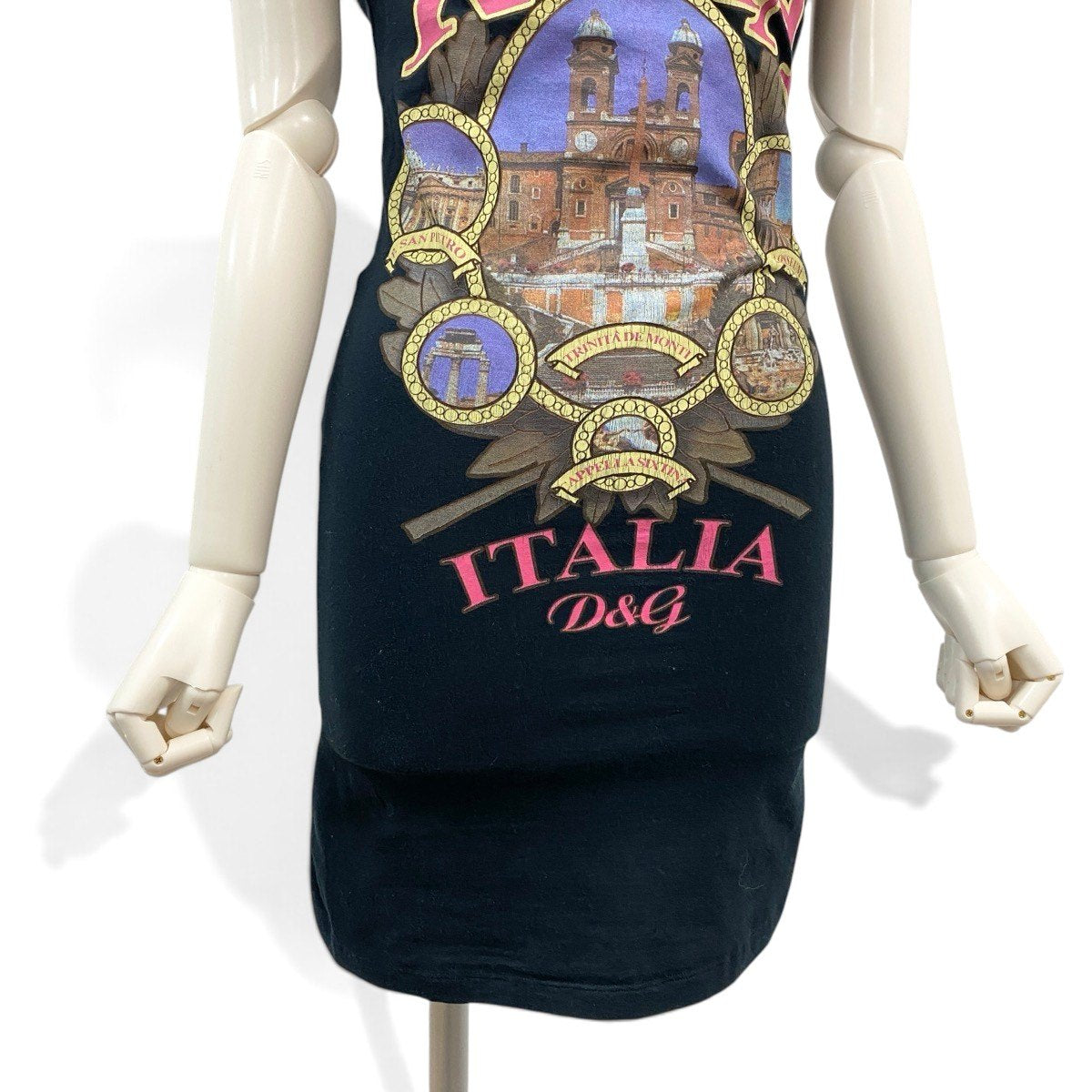 Ih10 DOLCE＆GABBAN ドルチェアンドガッバーナ ROMA ITALIA グラフィック ワンピース 2003年 安室奈美恵 PV着用 24 38 ブラック レディース 女性用u02t