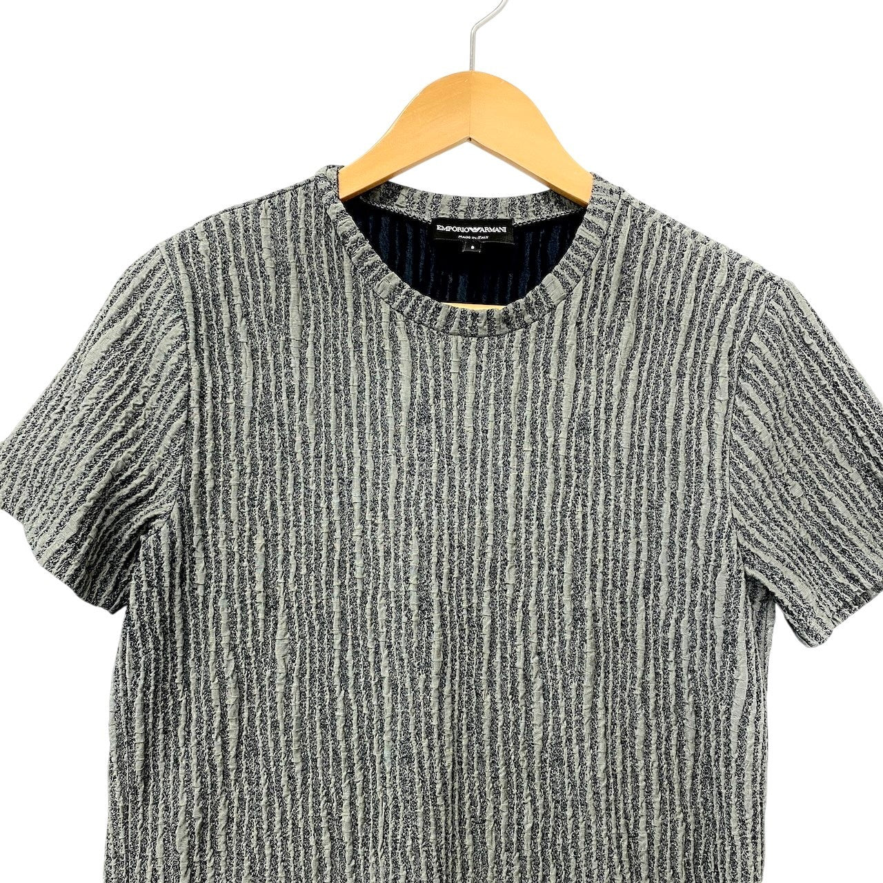 73c31 EMPORIO ARMANI エンポリオアルマーニ セットアンサンブル テーラードジャケット 半袖カットソー ストレッチ エンボス加工 Sサイズ グレー系 メンズ 男性用u02t