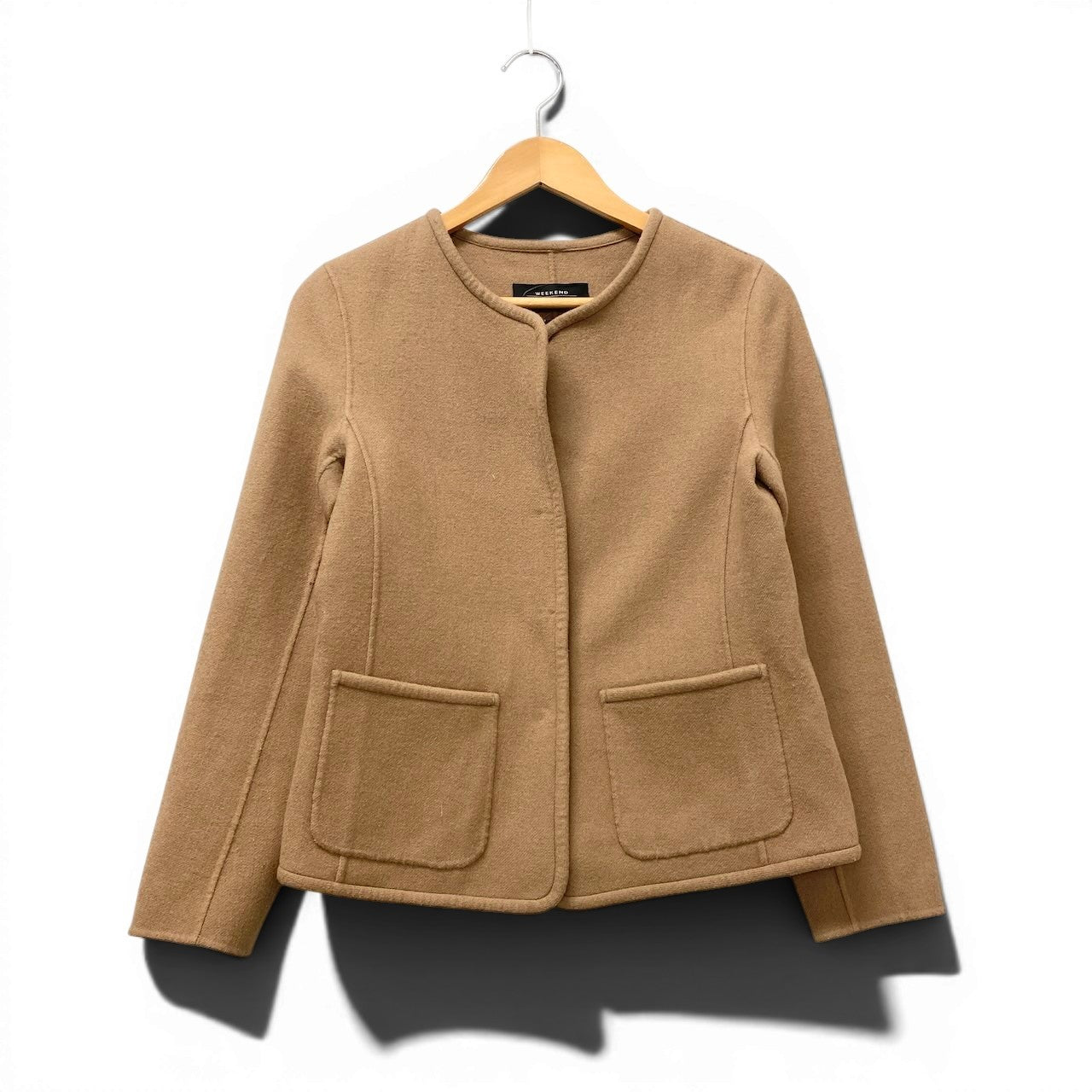 17f18 WEEKENDO Max Ｍara ウィークエンド マックスマーラ クチートアマーノ ノーカラー ウールジャケット イタリア製 サイズ36 ベージュ レディース 女性用u02t
