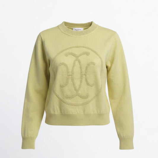 29a9 HERMES エルメス Hリフト クルーネック ニットセーター カシミヤニット フロントロゴ  レディース 女性用 2H2631D1 36 イエロー系 カシミア100％o07t