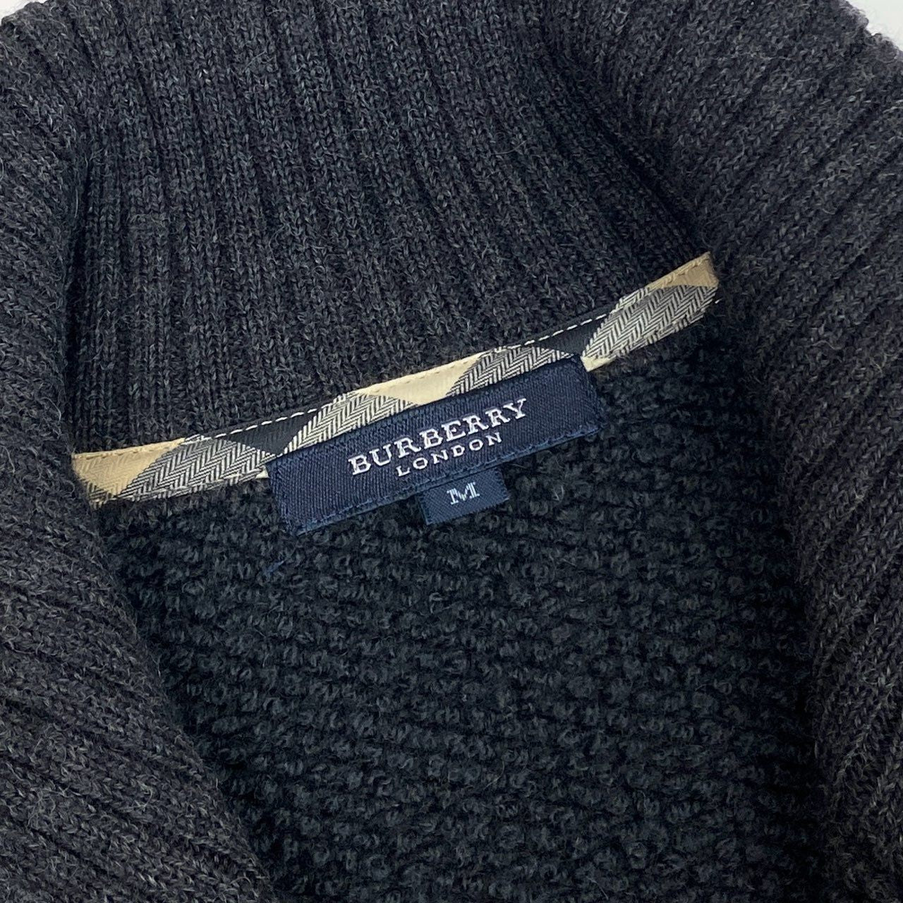 67j6 BURBERRY LONDON バーバリーロンドン フルジップ ニットジャケット ブルゾン リブハイネック  M ダークグレー ウール100％u02t