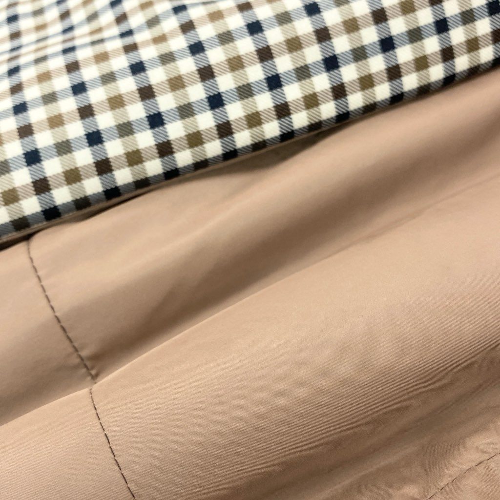 42a27 Aquascutum LONDON アクアスキュータム リバーシブル ダウンコート 2way レッキスラビットファー チェック柄 レディース サイズ8 ベージュo07t