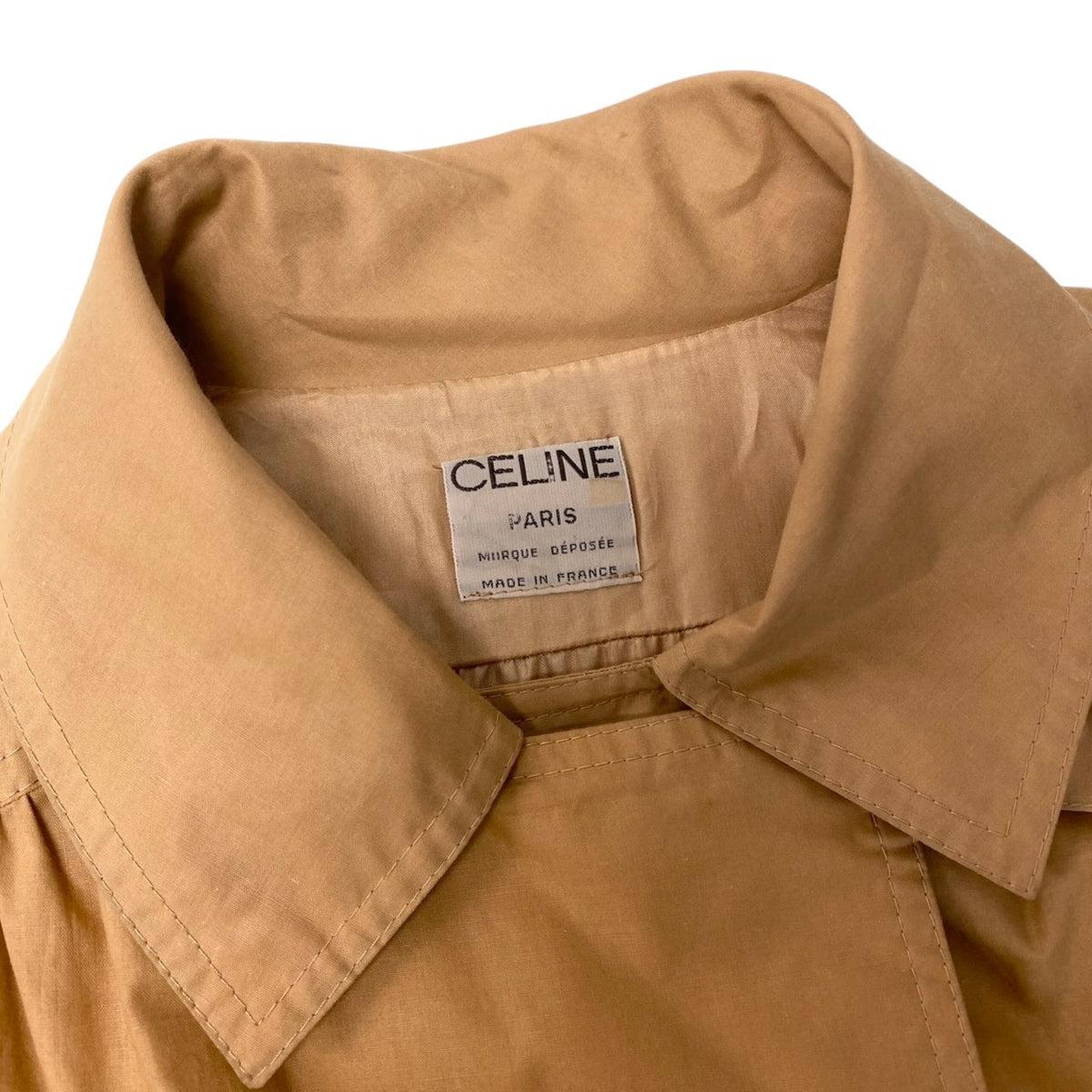 25j19 CELINE セリーヌ ヴィンテージ オールド・セリーヌ ロングコート 薄手 トリンオフ 金ボタン ベージュ レディースo07t