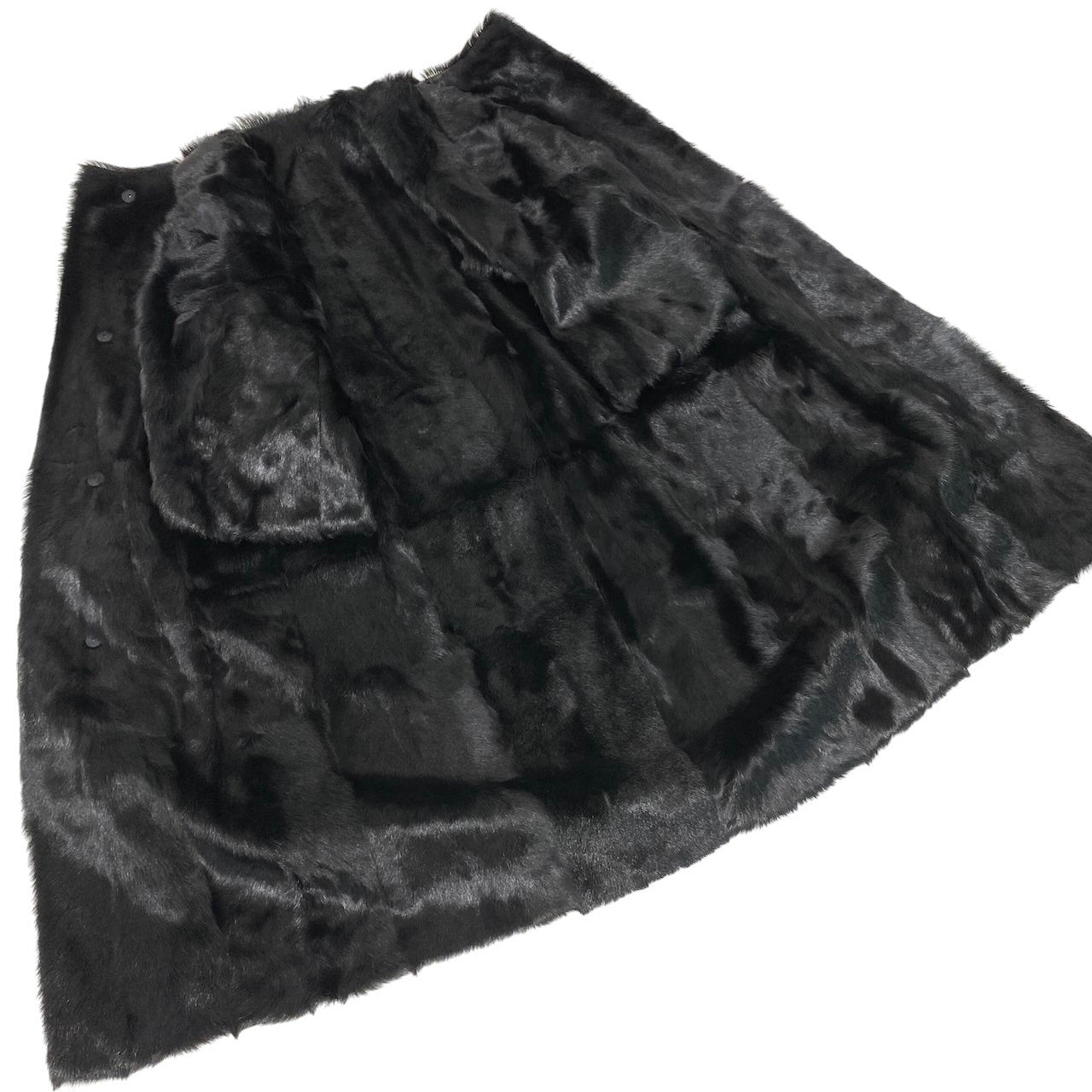 Ef8 MARNI マルニ ノーカラー ファーコート 七分袖 ロング丈 キッドファー サイズ38 イタリア製 ブラック レディース 女性用u02t