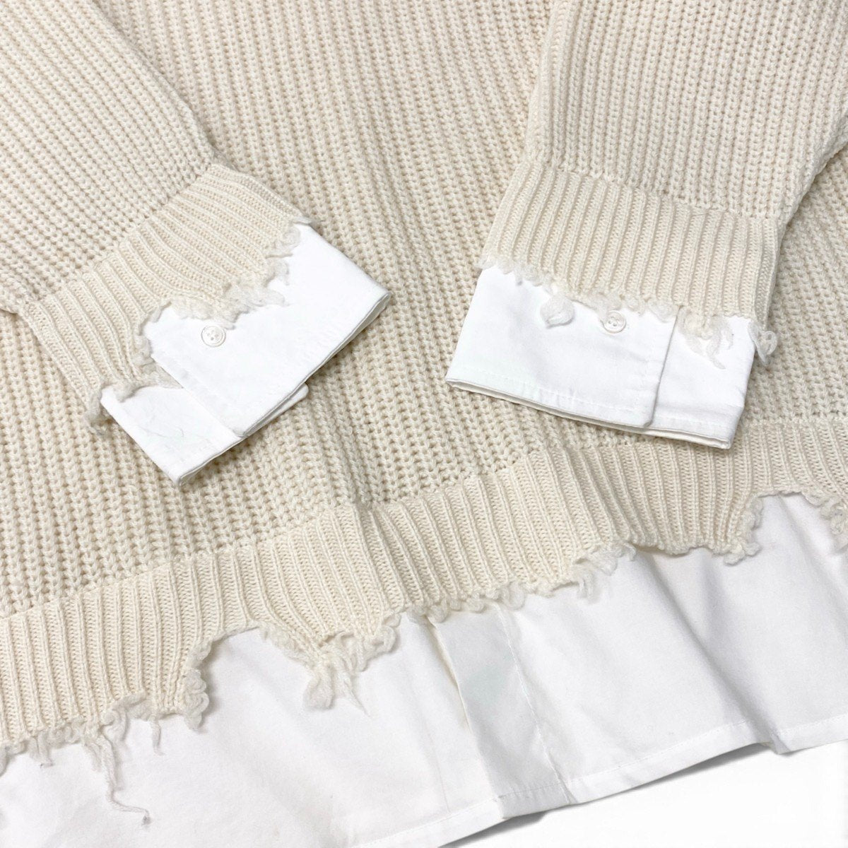 Mi13 MM6 Maison Margiela メゾンマルジェラ ニットセーター レイヤード ウールニット ダメージ加工 Shirt Bottom Sweater S アイボリー ホワイト メンズ 男性用k02i