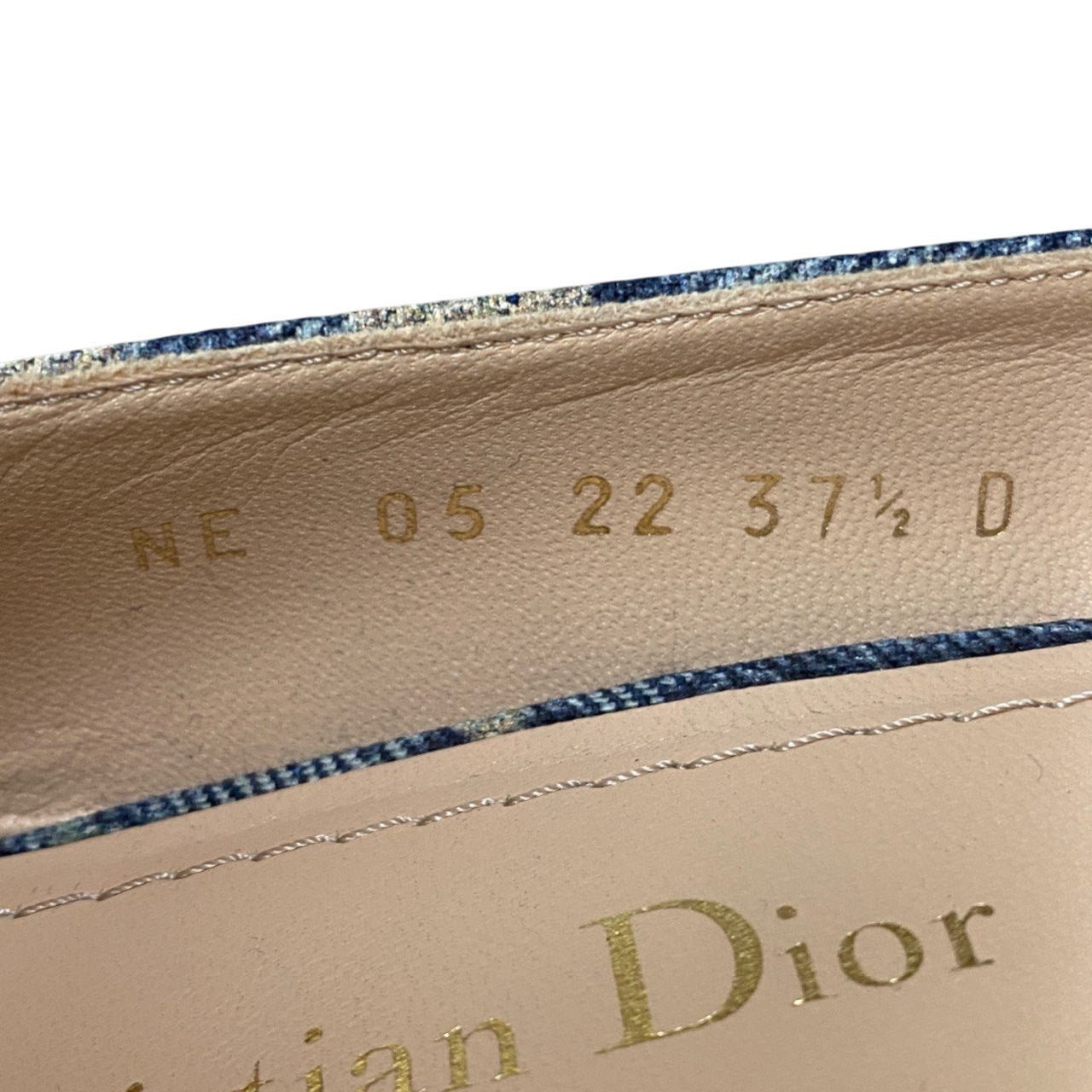 b17 《極美品》 Christian Dior クリスチャンディオール IDYLLE Flower Printed Denim Bellet パンプス シューズ 37.5 ブルー レディースta2