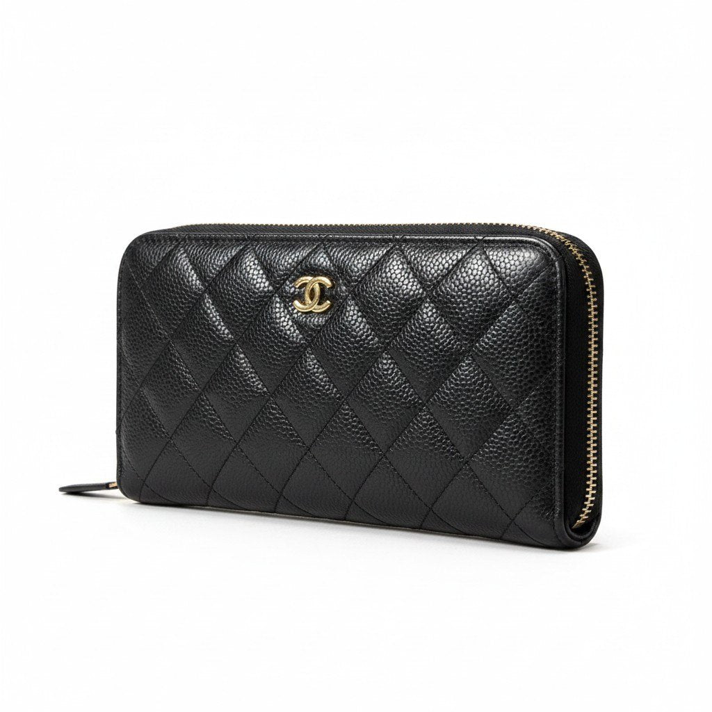 g9 《美品》 CHANEL シャネル マトラッセ キャビアスキン 長財布 Matelasse Caviar Leather Long Wallet ブラック 箱付t18r